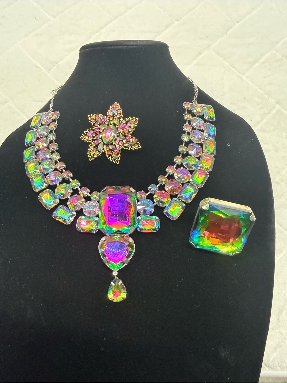 Multicolor Aurora Crystal Statement Necklace Set